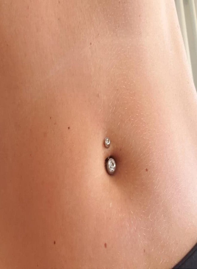 QWALIT 14G Belly Button Rings Short Bar Navel Rings Surgical Steel CZ Jeweled Navel Piercing Barbell for Women Belly Button Piercing Jewelry 1/4" 6mm silver - Image 2